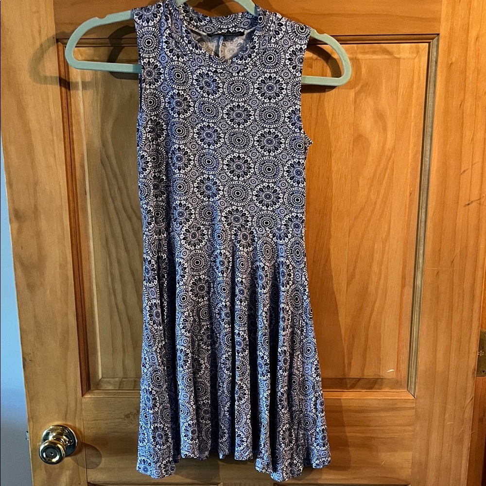 See You Monday Blue and White Geometric Midi Dress